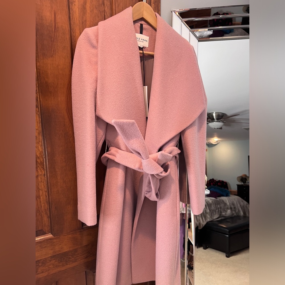 COLE HAAN Petite Wrap Coat- Blush pink